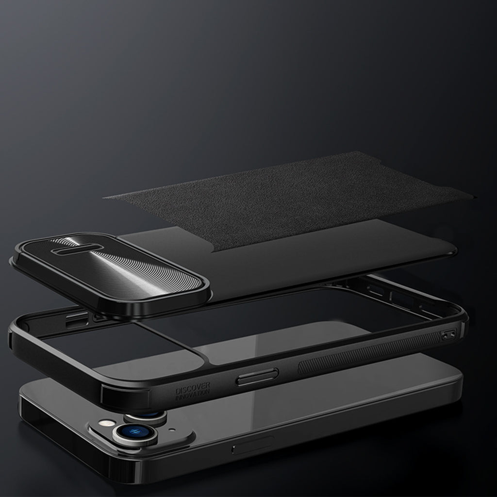 Nillkin CamShield Leather S dėklas iPhone 14 Plus – mėlynas