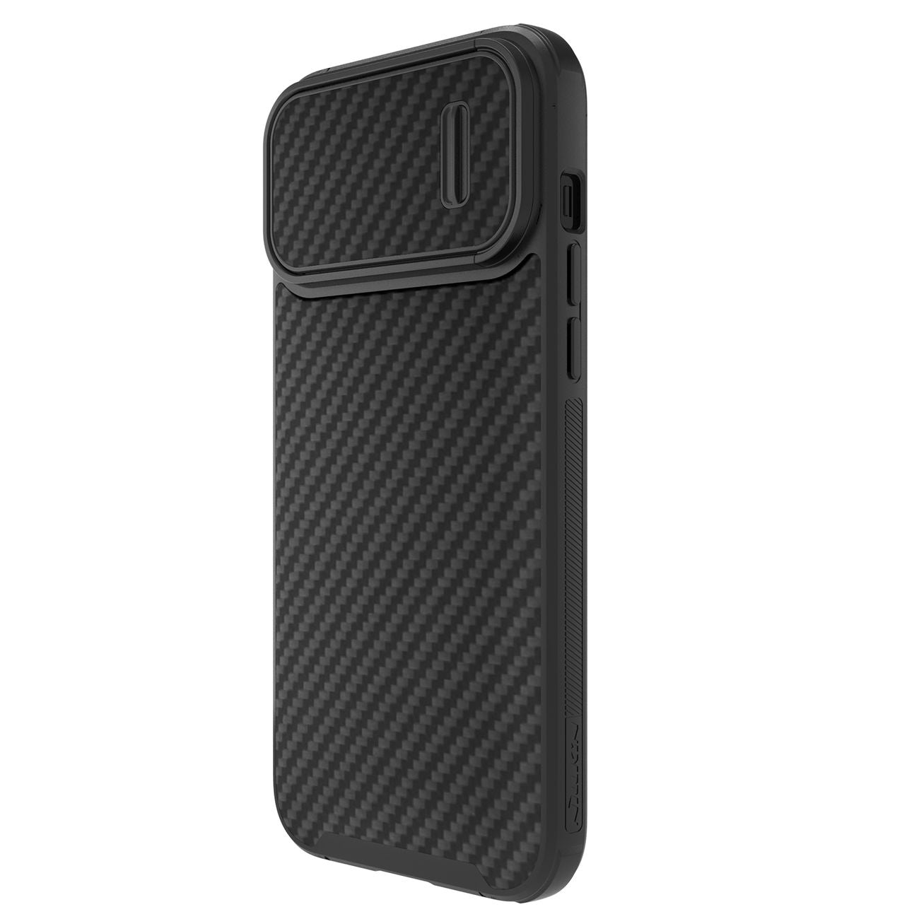 Nillkin Synthetic Fiber S dėklas iPhone 14 Pro su kameros dangteliu – juodas
