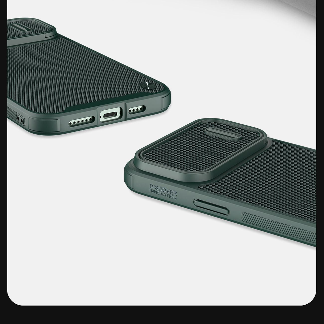 Nillkin Textured S MagSafe dėklas iPhone 14 su kameros dangteliu – juodas