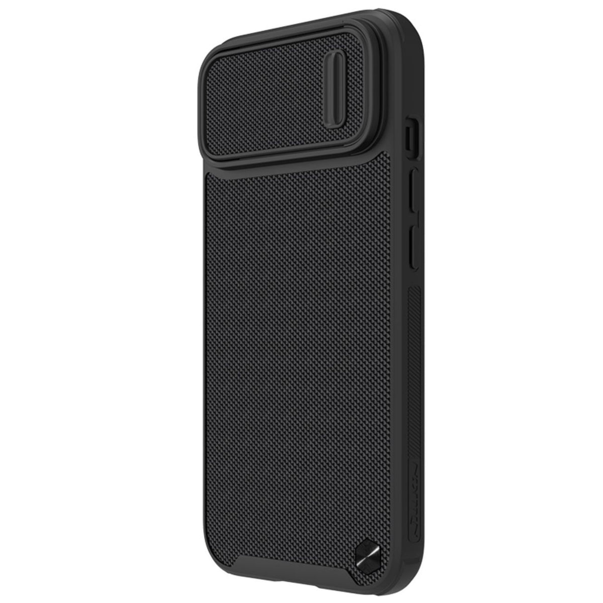 Nillkin Textured S MagSafe dėklas iPhone 14 su kameros dangteliu – juodas