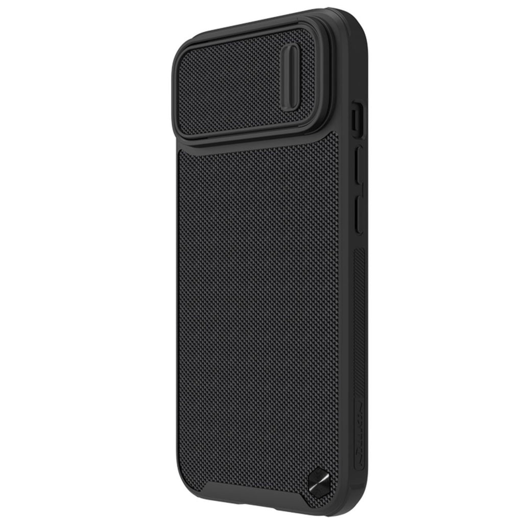Nillkin Textured S MagSafe dėklas iPhone 14 su kameros dangteliu – juodas
