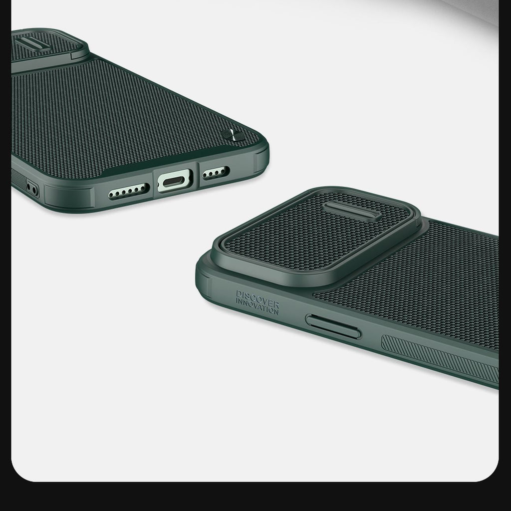 Nillkin Textured S dėklas iPhone 14 Pro su kameros dangteliu – juodas
