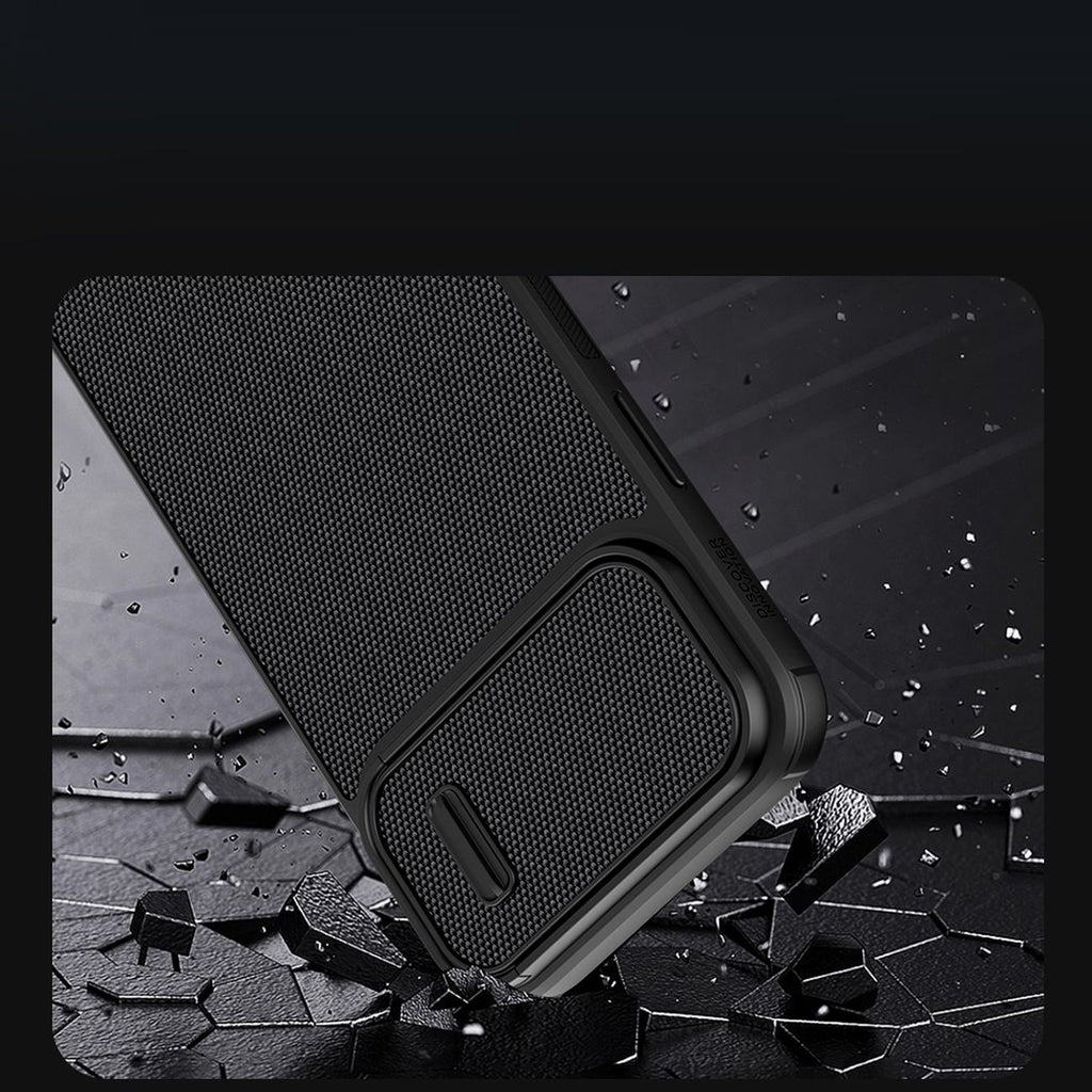 Nillkin Textured S dėklas iPhone 14 Pro su kameros dangteliu – juodas