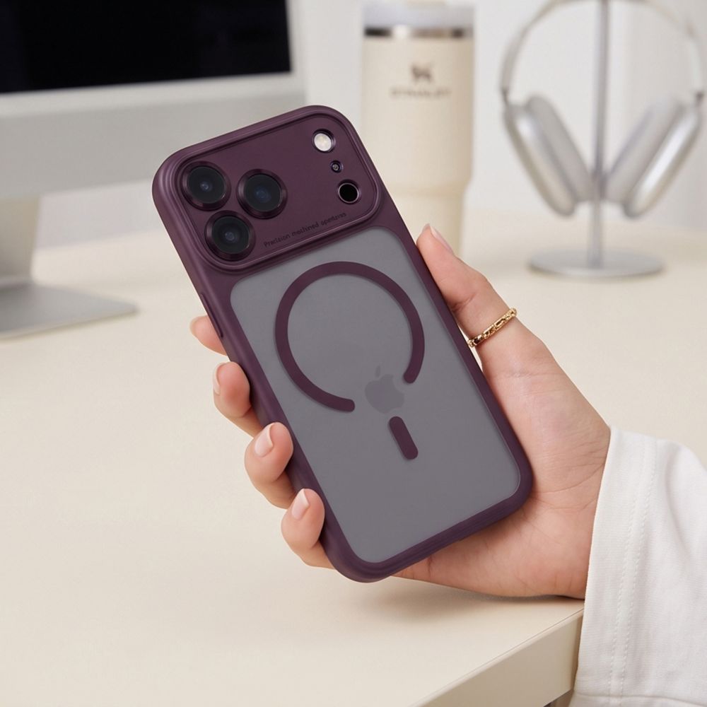 Dėklas Tech-Protect MagPeak MagSafe CC iPhone 17 Pro / 18 Pro, matinis tamsiai vyšninis -- iPhone 17 Pro, iPhone 18 Pro
