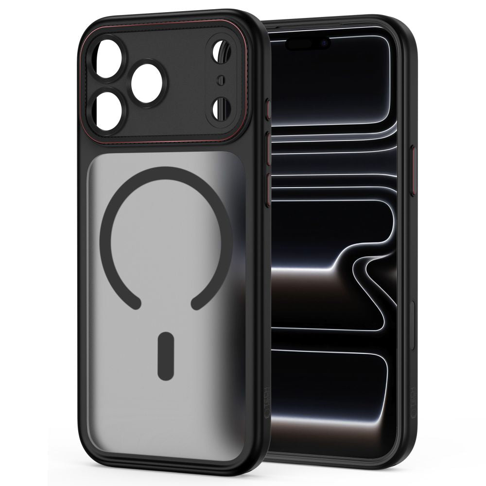 Dėklas Tech-Protect MagCam MagSafe Apple iPhone 17 Pro / 18 Pro, matinis juodas/raudonas -- iPhone 17 Pro, iPhone 18 Pro