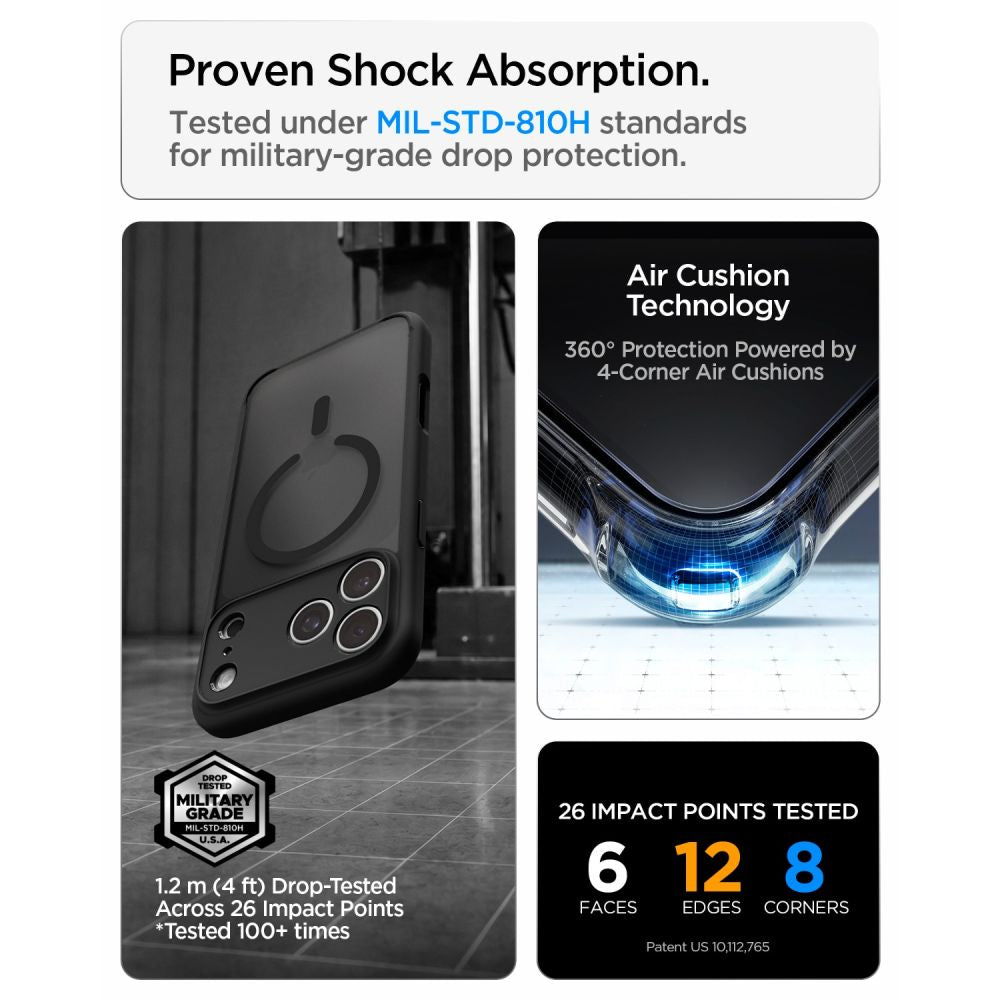 Dėklas Spigen Ultra Hybrid MagSafe iPhone 17 Pro Max / 18 Pro Max, matinis juodas -- iPhone 17 Pro Max, iPhone 18 Pro Max