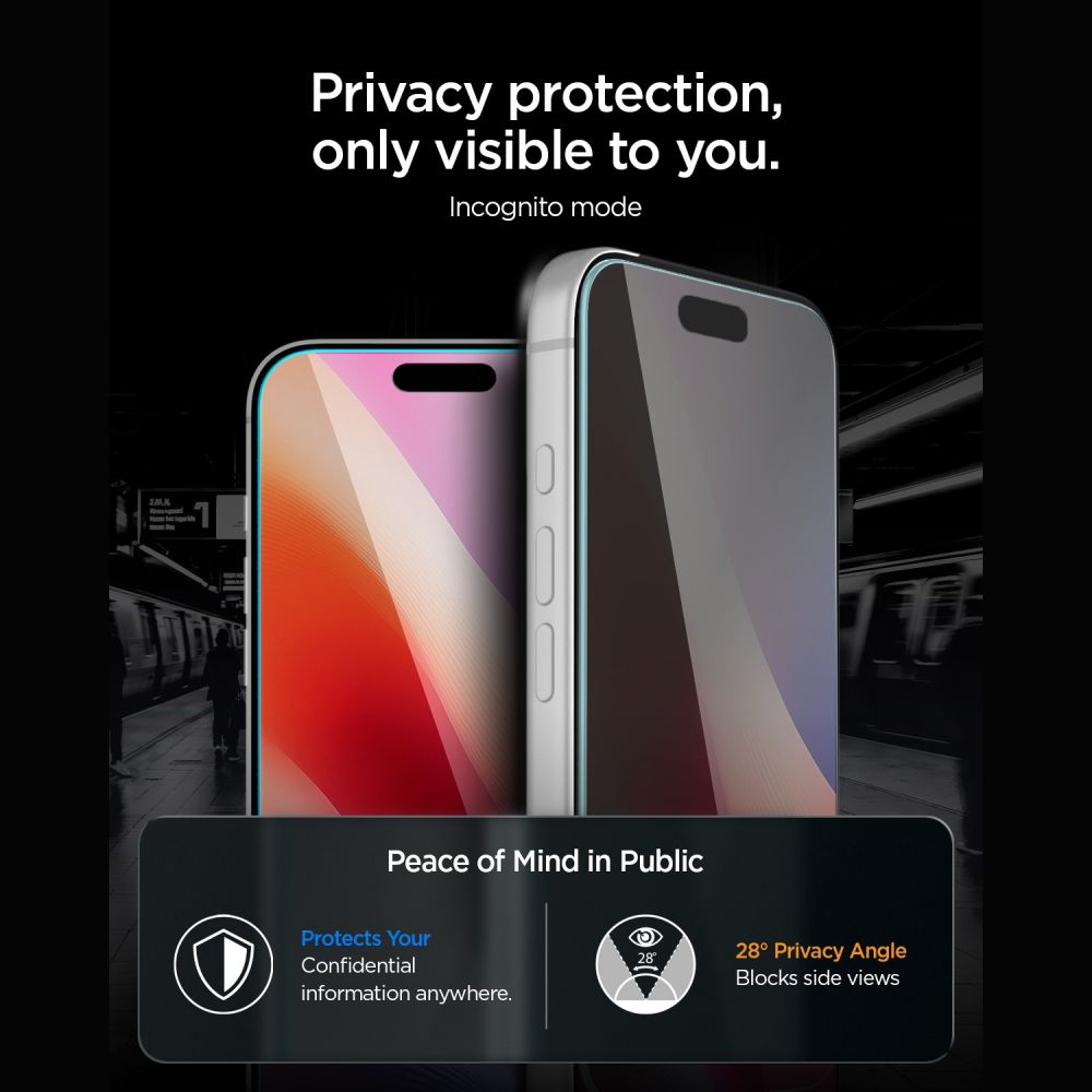 Apsauginis stiklas su privatumo filtru Spigen Glas.tR EZ Fit Pro AC HD Privacy iPhone 18 Pro Max 2 vnt. -- iPhone 18 Pro Max