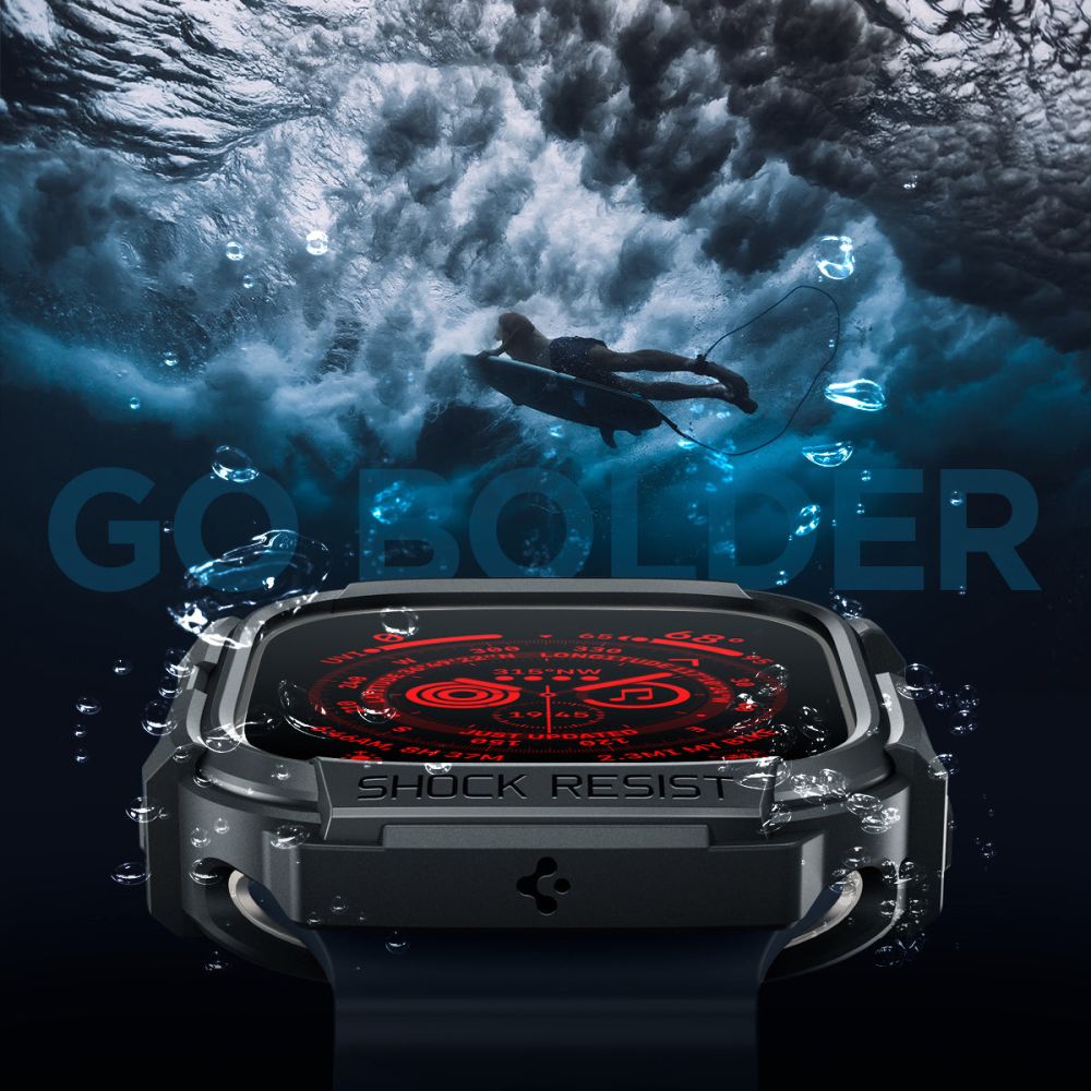 Dėklas Spigen Rugged Armor Apple Watch Ultra 1 / 2 (49 mm), matinis juodas -- Apple Watch Ultra (49 mm), Apple Watch...