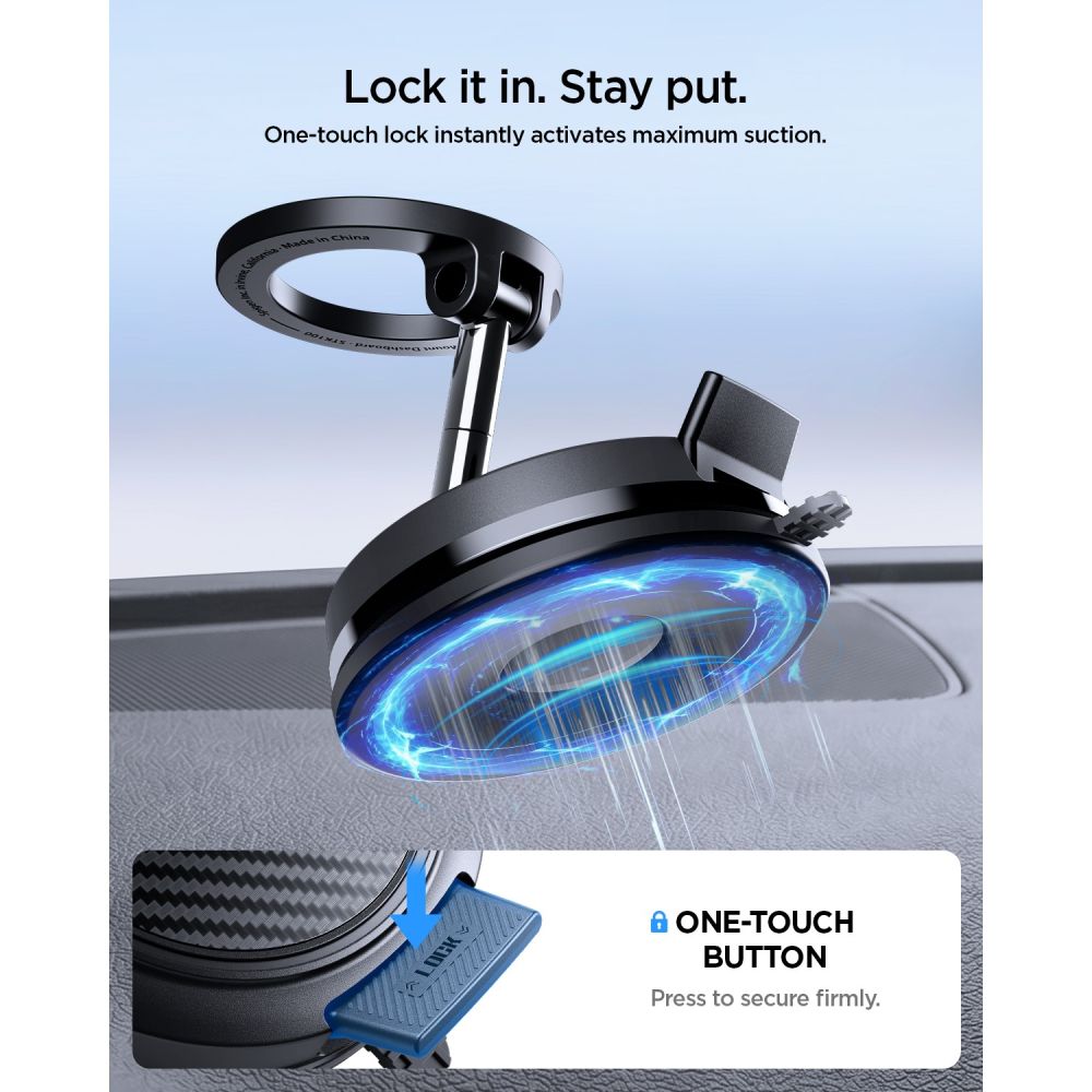 Automobilinis telefono laikiklis Spigen STK100 VacuumLock Magnetic MagSafe prietaisų skydeliui, juodas -- Uncategorized
