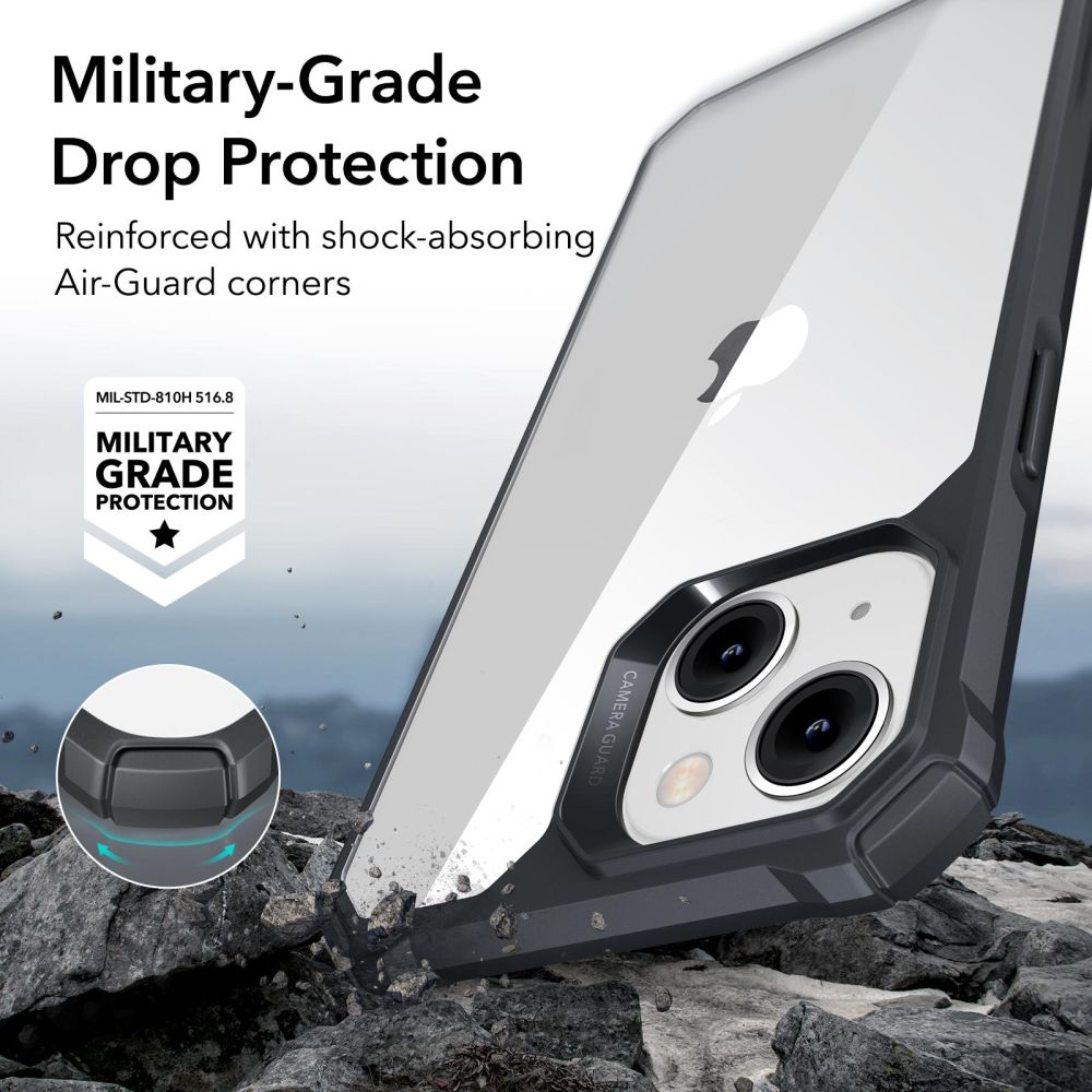 ESR Air Armor dėklas iPhone 14 Plus – skaidrus juodais kraštais -- iPhone 14 Plus