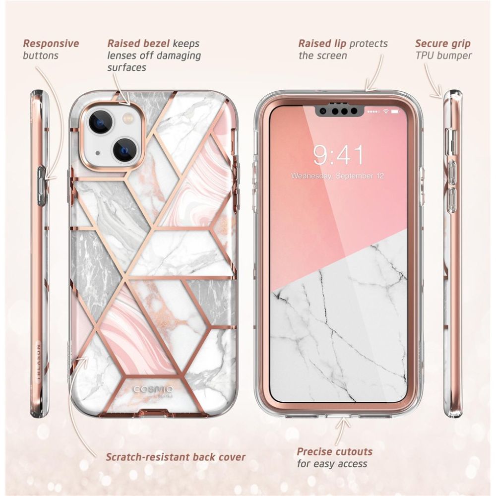 Supcase Cosmo dėklas iPhone 14 Plus – rožinis marmuras