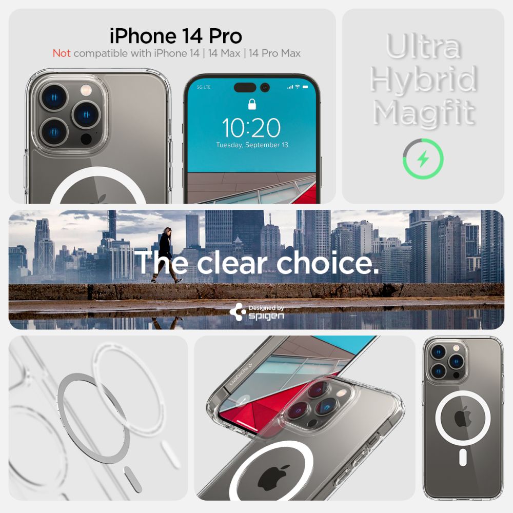 Spigen Ultra Hybrid MagSafe dėklas iPhone 14 Pro – skaidrus/baltas