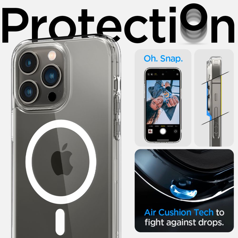 Spigen Ultra Hybrid MagSafe dėklas iPhone 14 Pro – skaidrus/baltas