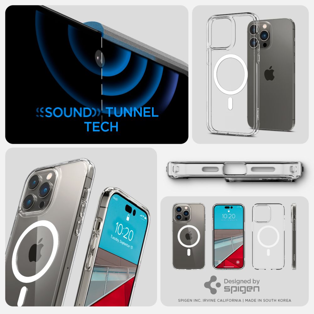 Spigen Ultra Hybrid MagSafe dėklas iPhone 14 Pro – skaidrus/baltas