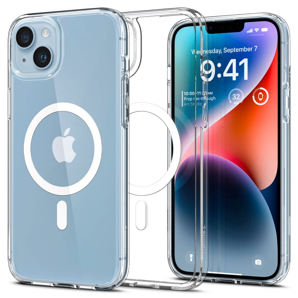 Spigen Ultra Hybrid MagSafe dėklas iPhone 14 – skaidrus/baltas