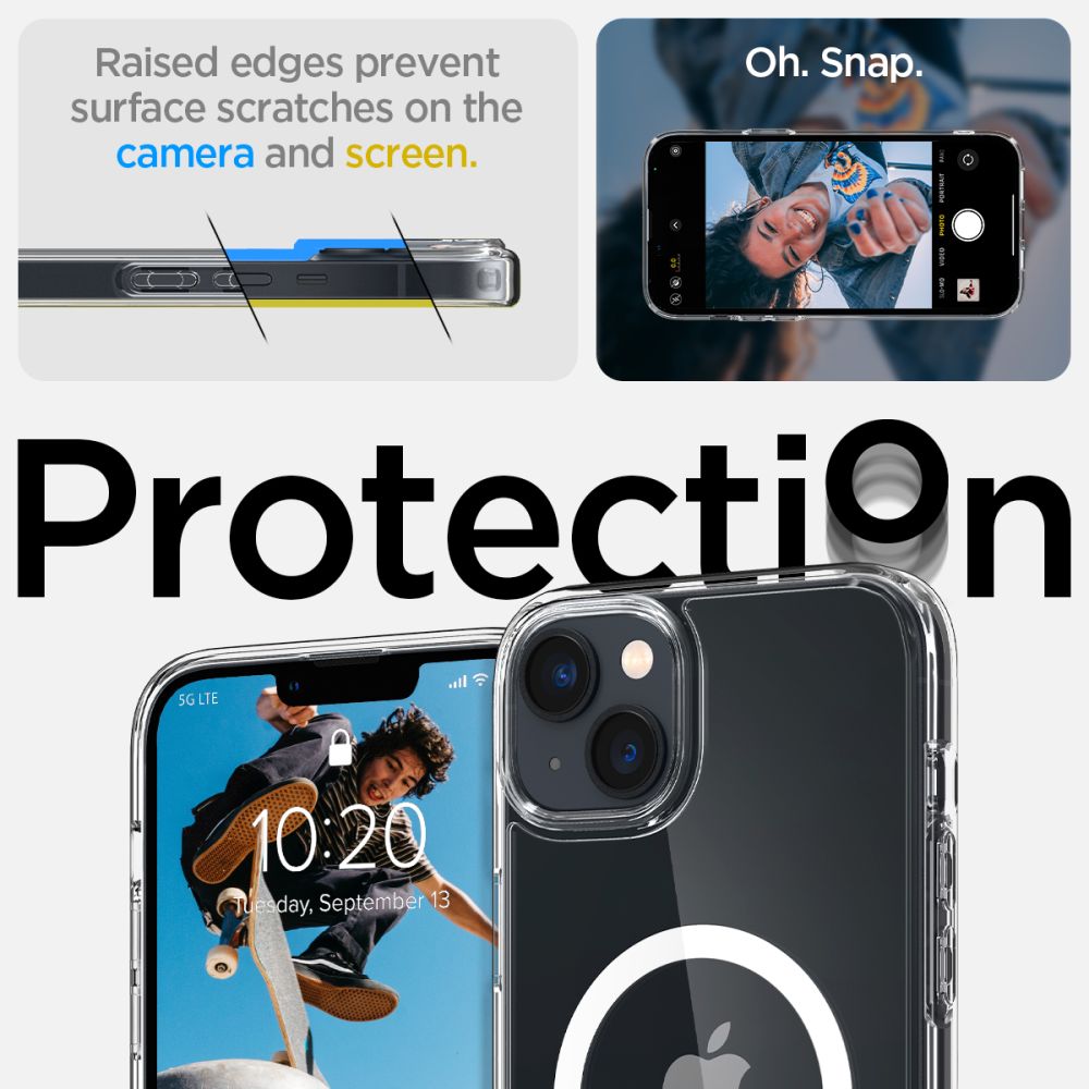 Spigen Ultra Hybrid MagSafe dėklas iPhone 14 – skaidrus/baltas