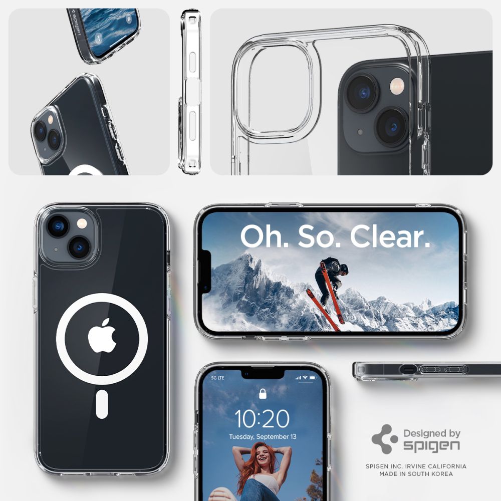 Spigen Ultra Hybrid MagSafe dėklas iPhone 14 – skaidrus/baltas