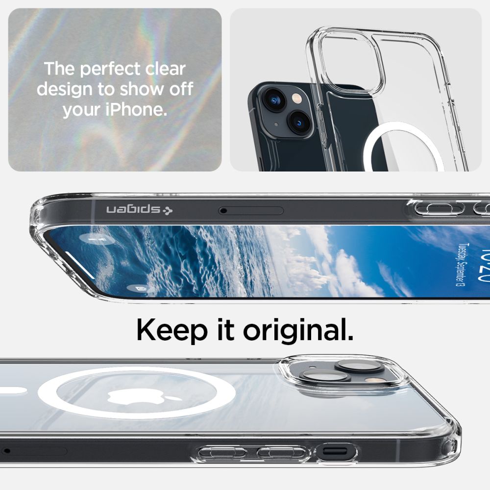 Spigen Ultra Hybrid MagSafe dėklas iPhone 14 – skaidrus/baltas