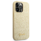 Guess Glitter Script dėklas iPhone 14 Pro – auksinis
