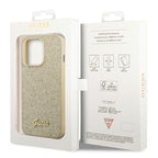 Guess Glitter Script dėklas iPhone 14 Pro – auksinis