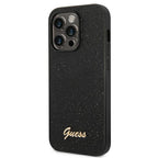 Guess Glitter Script dėklas iPhone 14 Pro – juodas