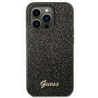 Guess Glitter Script dėklas iPhone 14 Pro – juodas
