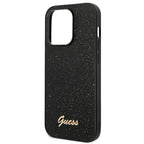 Guess Glitter Script dėklas iPhone 14 Pro – juodas