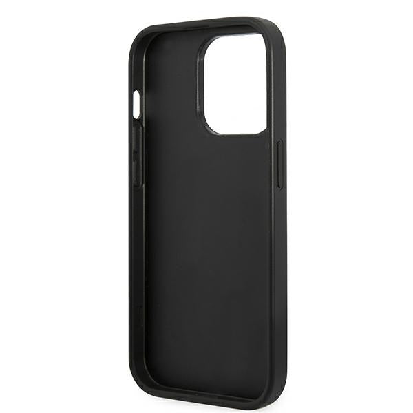 Guess Glitter Script dėklas iPhone 14 Pro – juodas