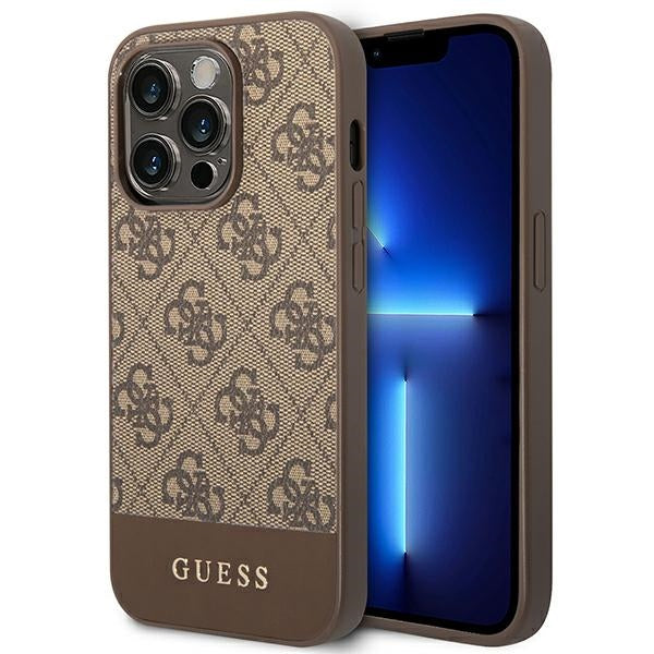 Guess dėklas iPhone 14 Pro – rudas 4G Stripe