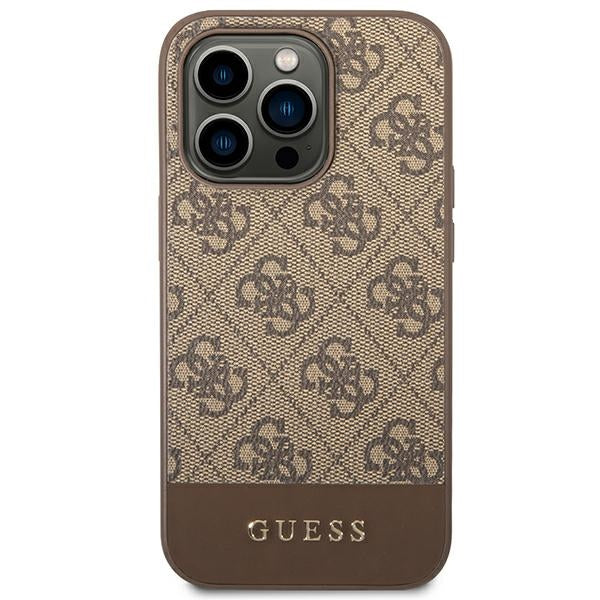 Guess dėklas iPhone 14 Pro – rudas 4G Stripe