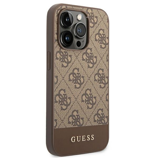 Guess dėklas iPhone 14 Pro – rudas 4G Stripe
