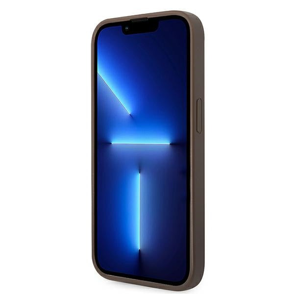 Guess dėklas iPhone 14 Pro – rudas 4G Stripe