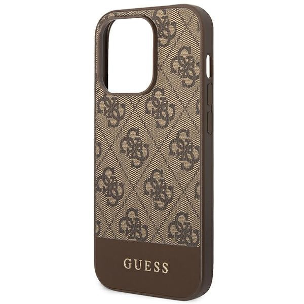 Guess dėklas iPhone 14 Pro – rudas 4G Stripe
