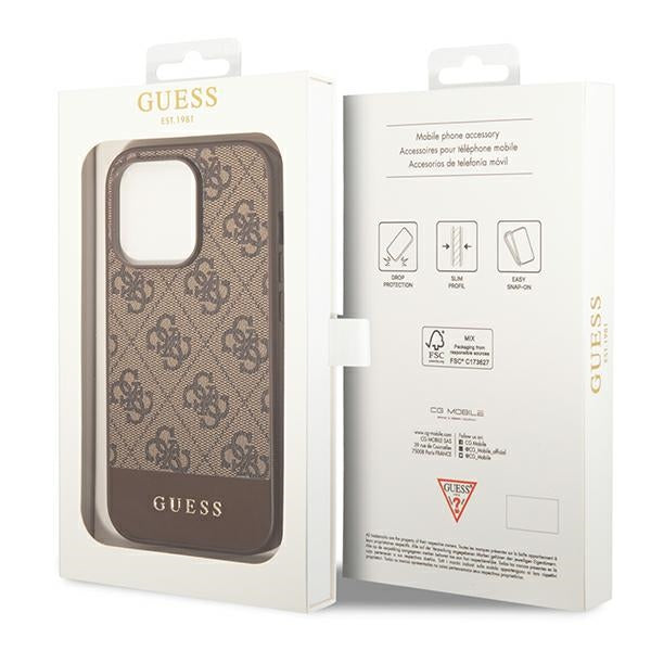 Guess dėklas iPhone 14 Pro – rudas 4G Stripe