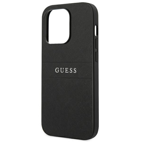 Guess Saffiano Strap dėklas iPhone 14 Pro – juodas