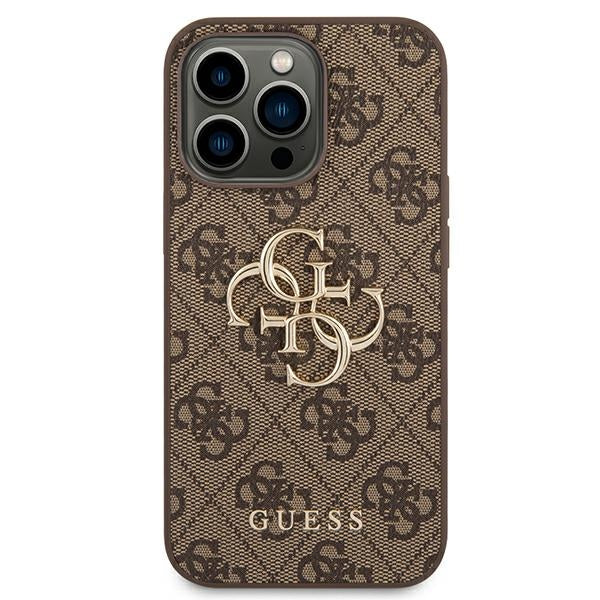 Guess 4G Big Metal Logo dėklas iPhone 14 Pro – rudas