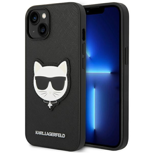 Karl Lagerfeld saffiano dėklas iPhone 14 Plus – juodas