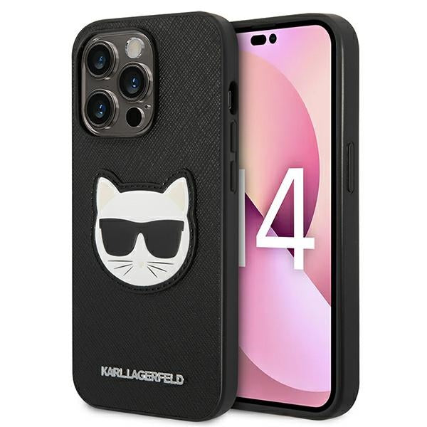 Karl Lagerfeld Saffiano Choupette dėklas iPhone 14 Pro – juodas