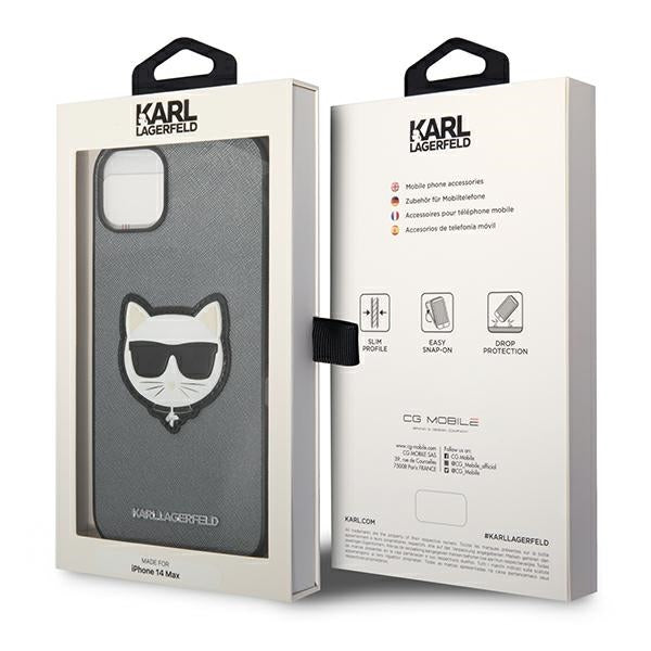 Karl Lagerfeld dėklas iPhone 14/15 Plus – sidabrinis