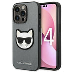 Karl Lagerfeld Saffiano dėklas iPhone 14 Pro Max – sidabrinis