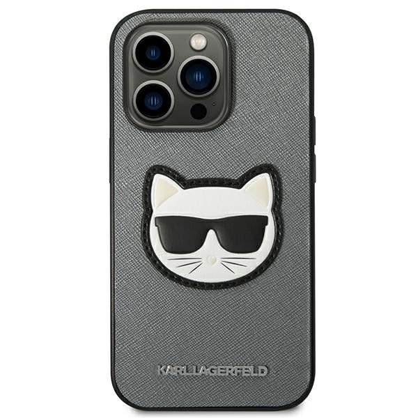 Karl Lagerfeld Saffiano dėklas iPhone 14 Pro Max – sidabrinis