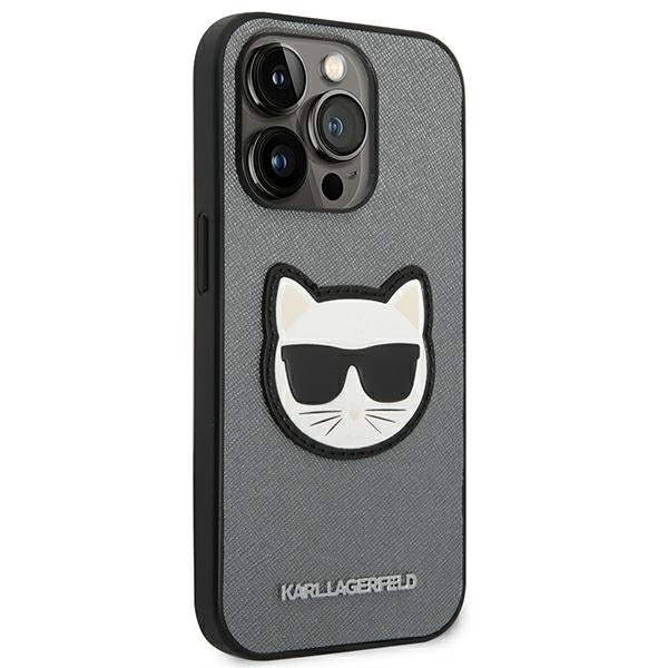 Karl Lagerfeld Saffiano dėklas iPhone 14 Pro Max – sidabrinis