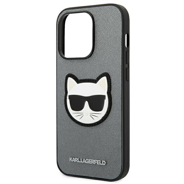 Karl Lagerfeld Saffiano dėklas iPhone 14 Pro Max – sidabrinis