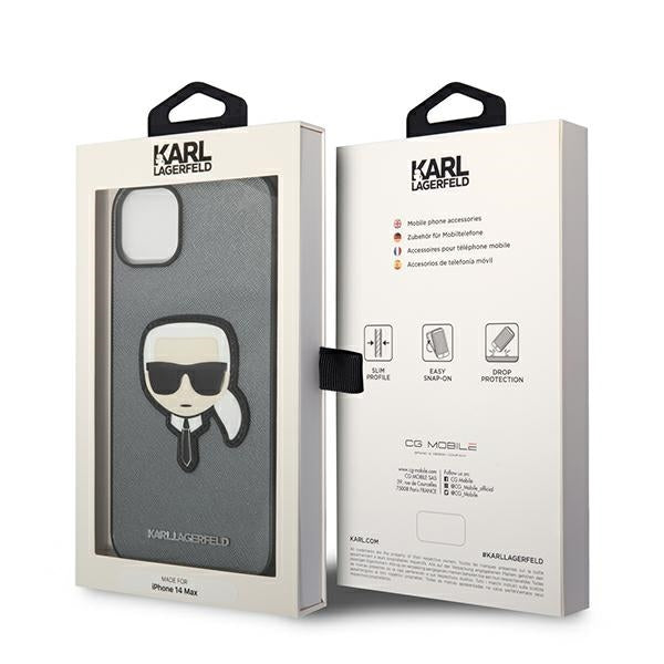 Karl Lagerfeld dėklas iPhone 14/15 Plus – sidabrinis