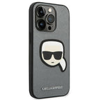 Karl Lagerfeld Saffiano dėklas iPhone 14 Pro – sidabrinis