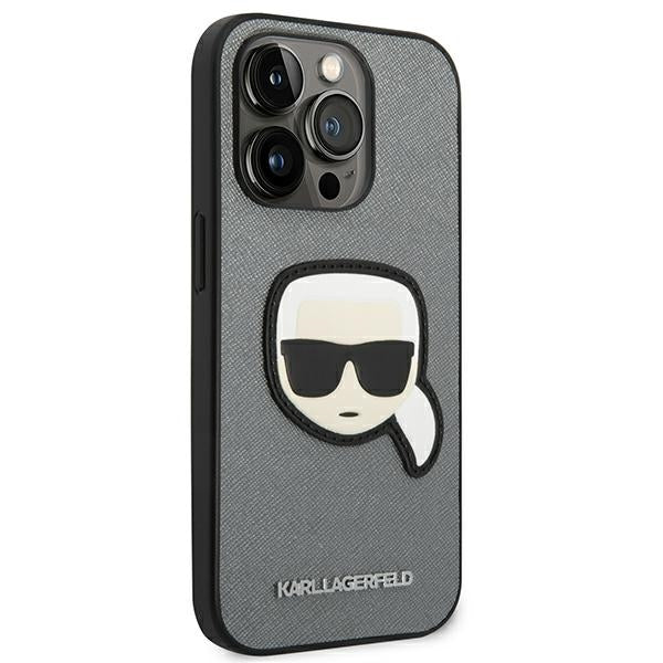 Karl Lagerfeld Saffiano dėklas iPhone 14 Pro – sidabrinis
