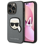 Karl Lagerfeld Saffiano dėklas iPhone 14 Pro Max – sidabrinis