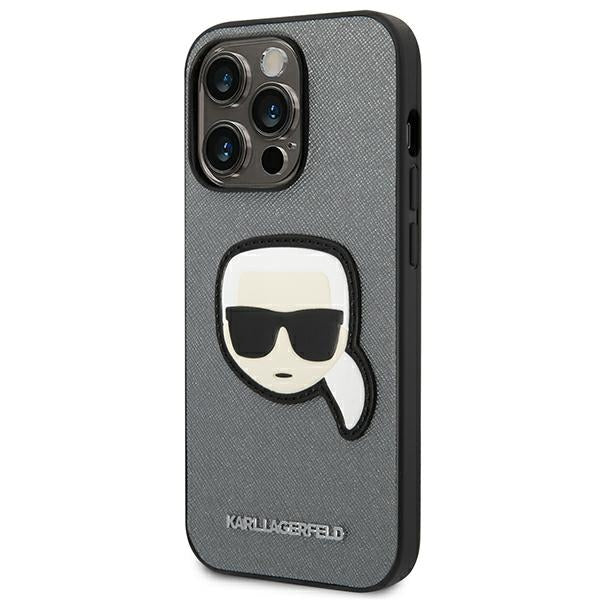 Karl Lagerfeld Saffiano dėklas iPhone 14 Pro Max – sidabrinis