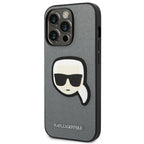 Karl Lagerfeld Saffiano dėklas iPhone 14 Pro Max – sidabrinis