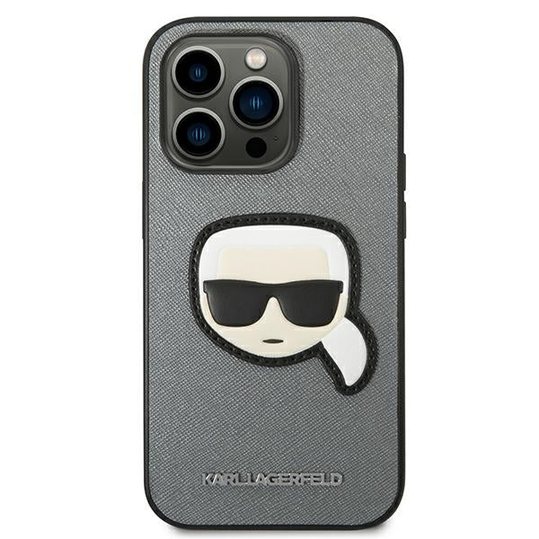 Karl Lagerfeld Saffiano dėklas iPhone 14 Pro Max – sidabrinis